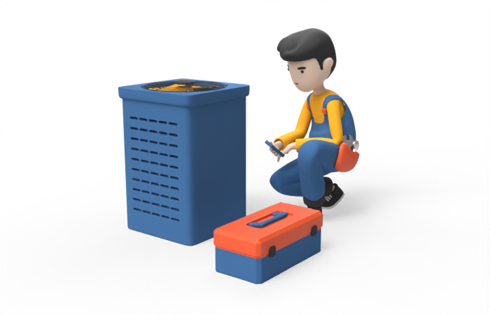 Technician adjusting fan unit